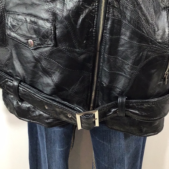 Black leather embroidered moto jacket NWT - Picture 9 of 15
